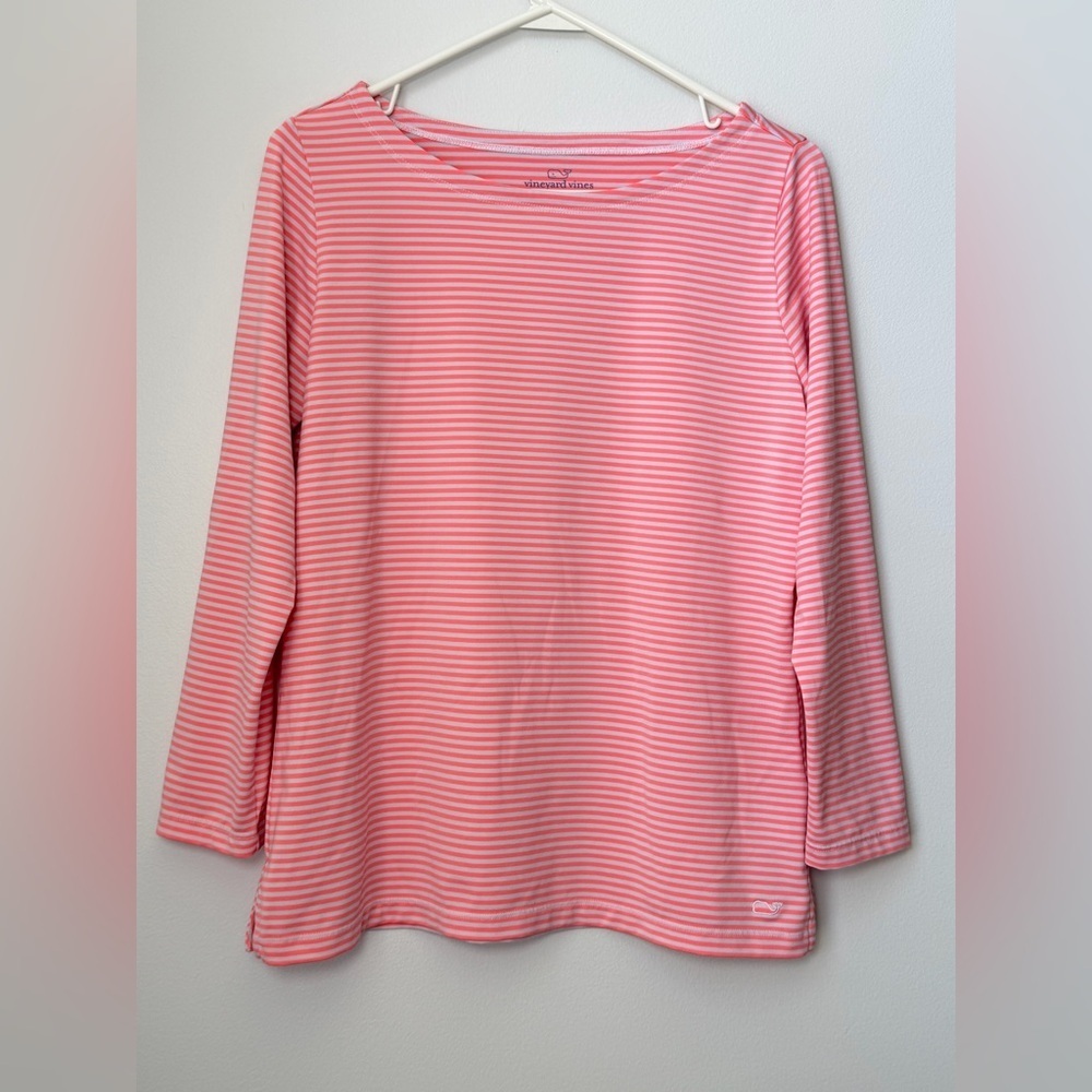 Vineyard Vines Sankaty Boatneck Pink and White Size Medium